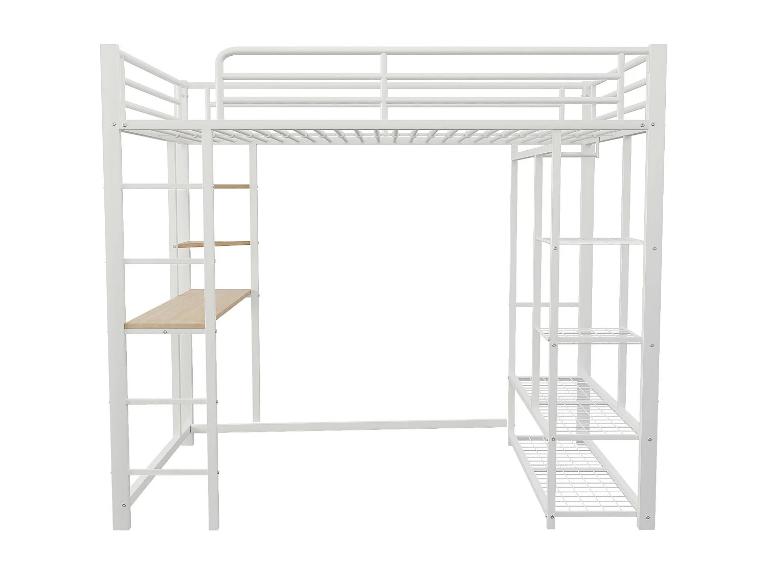 Lit mezzanine 90x200 cm - Lit simple avec table et étagère de rangement - blanc - métal - sans matelas