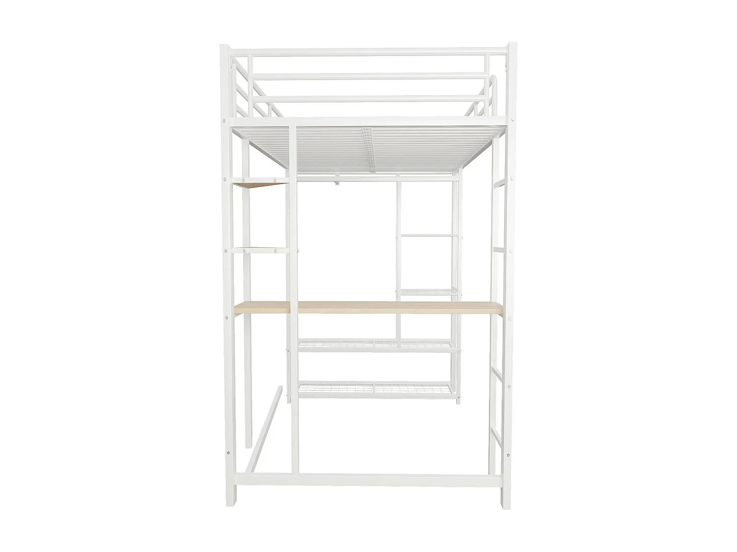 Lit mezzanine 90x200 cm - Lit simple avec table et étagère de rangement - blanc - métal - sans matelas