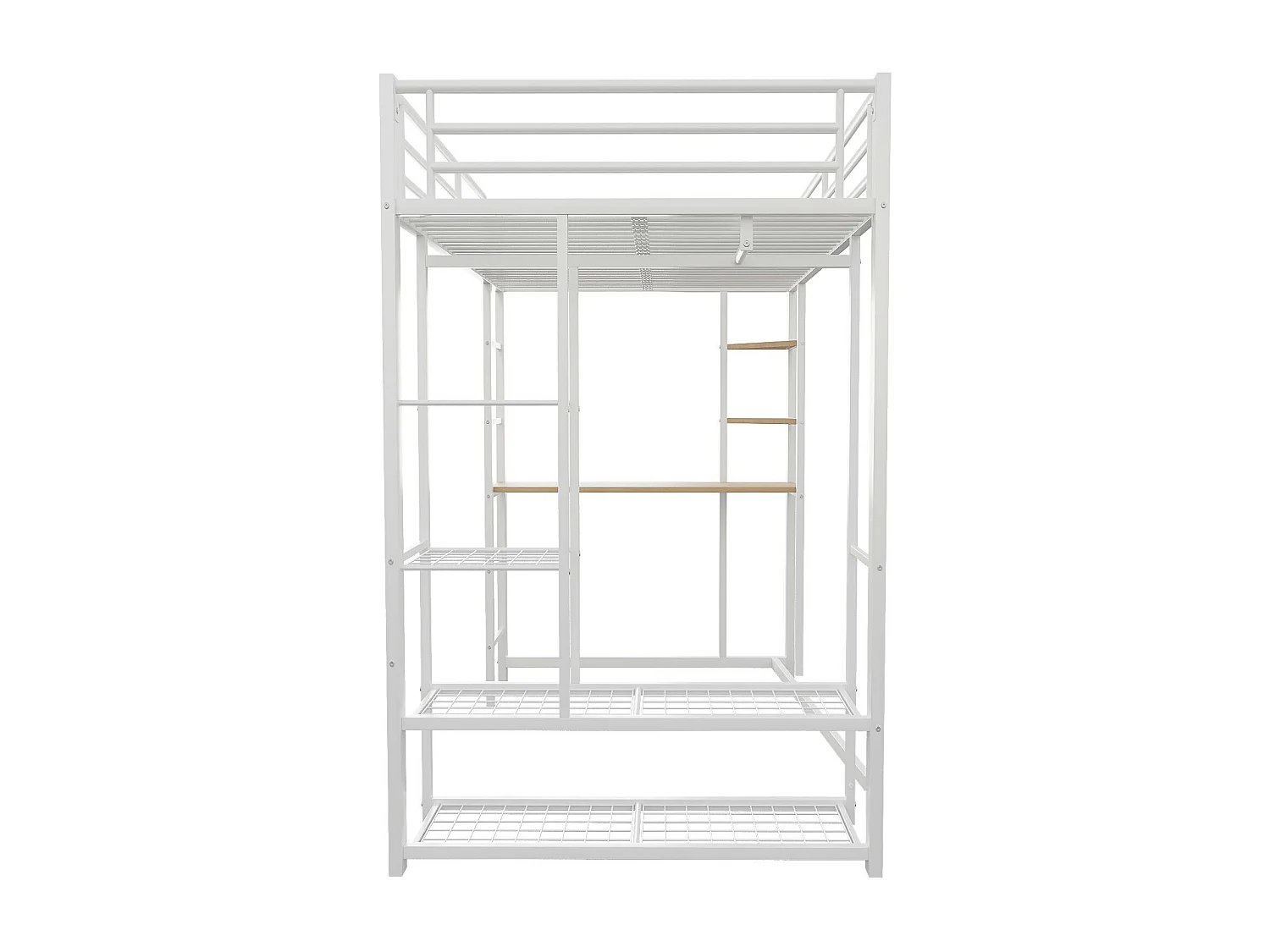 Lit mezzanine 90x200 cm - Lit simple avec table et étagère de rangement - blanc - métal - sans matelas