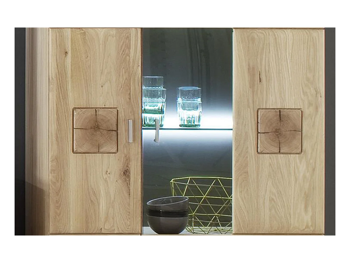 Buffet haut / Vaisselier droite en chêne bianco massif + LED - L.90 x H.141 x P.38 cm