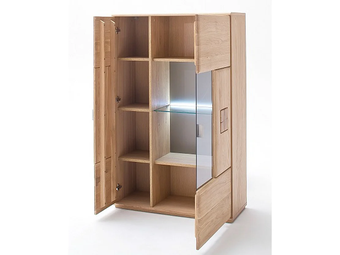 Buffet haut / Vaisselier droite en chêne bianco massif + LED - L.90 x H.141 x P.38 cm