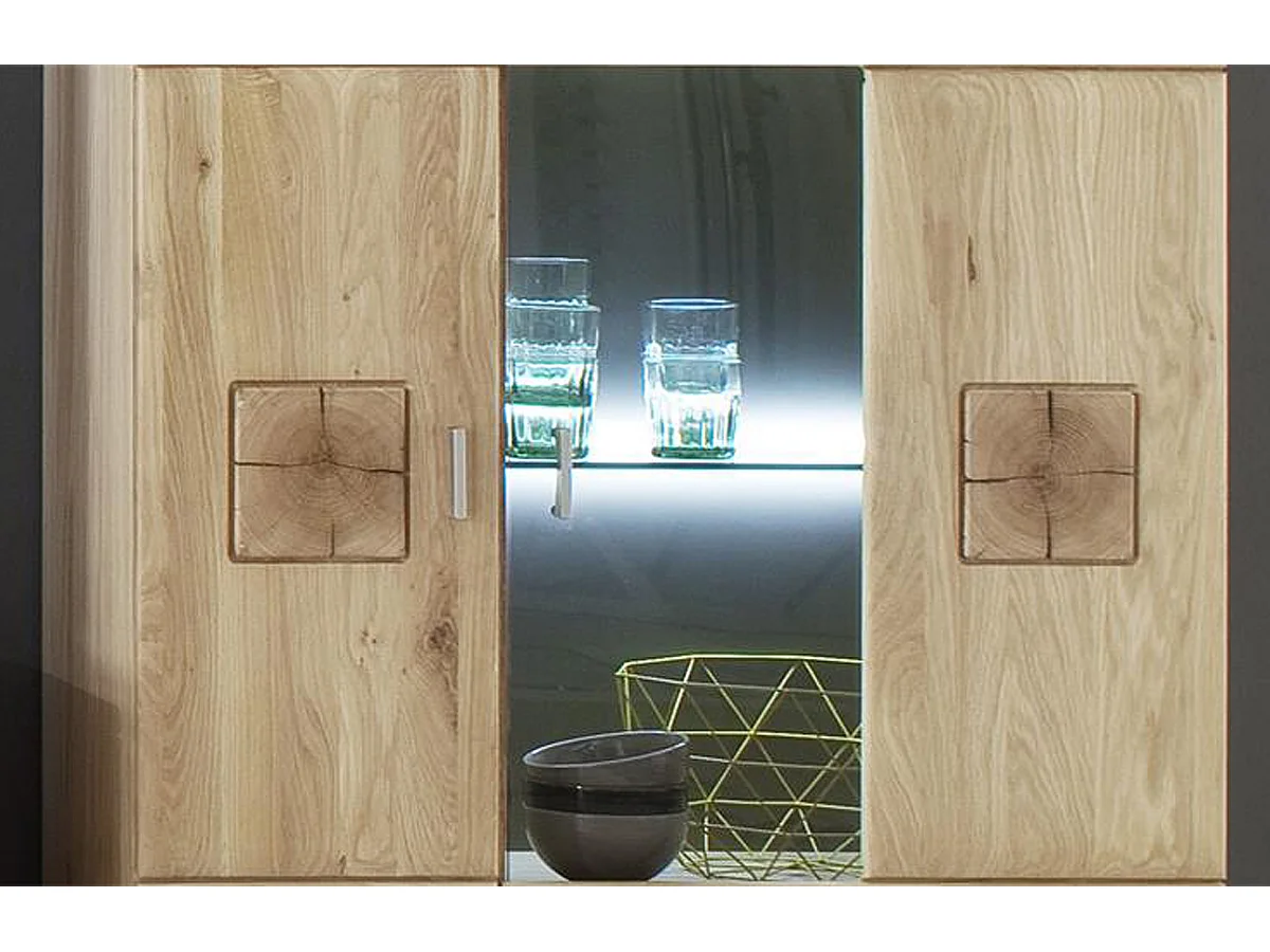 Buffet haut / Vaisselier droite en chêne bianco massif + LED - L.90 x H.141 x P.38 cm