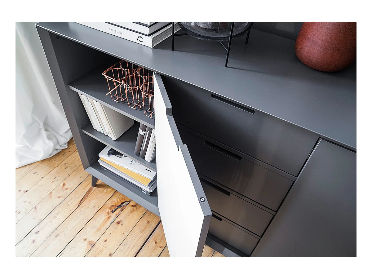 Vaisselier finition laquée gris mat et blanc - Longueur 137 x Hauteur 92 x Profondeur 40 cm