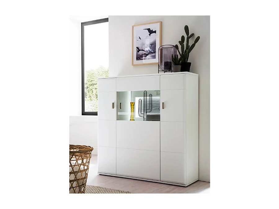 Buffet / Vaisselier en bois coloris blanc mat - L.120 x H.124 x P.38 cm