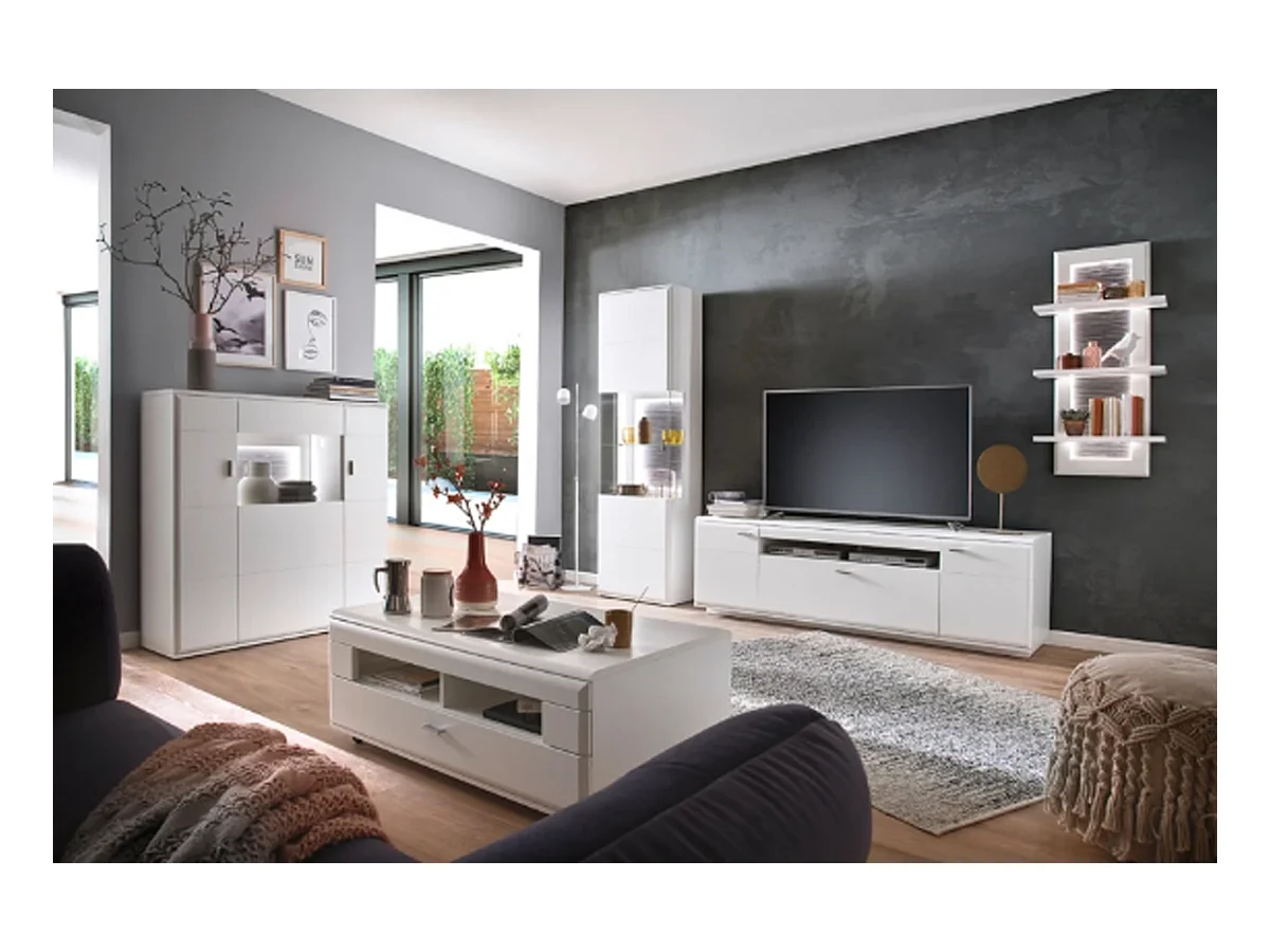 Buffet / Vaisselier en bois coloris blanc mat - L.120 x H.124 x P.38 cm