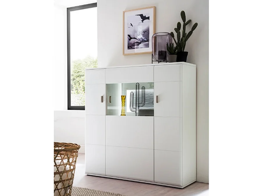 Buffet / Vaisselier en bois coloris blanc mat - L.120 x H.124 x P.38 cm