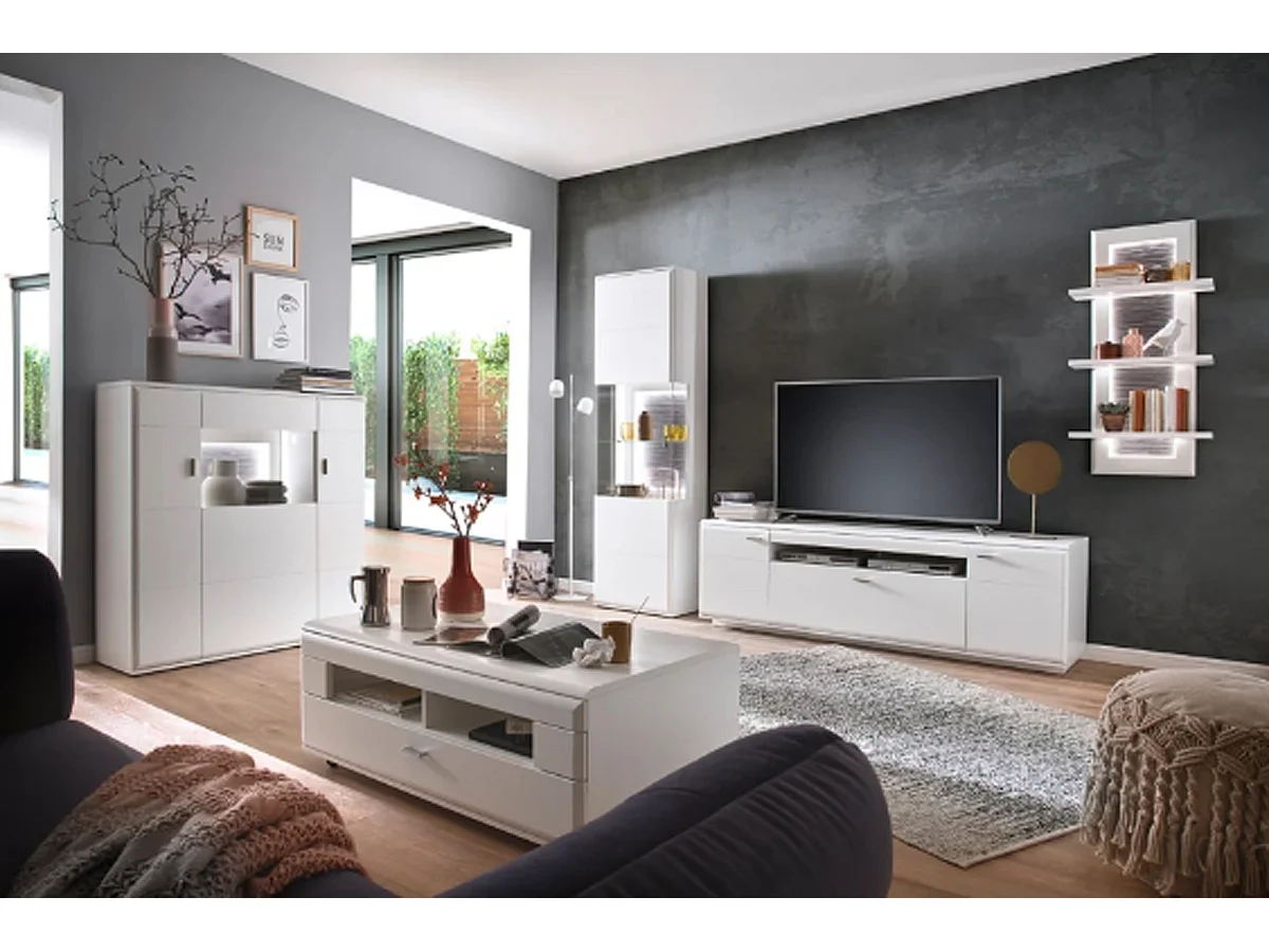 Buffet / Vaisselier en bois coloris blanc mat - L.120 x H.124 x P.38 cm