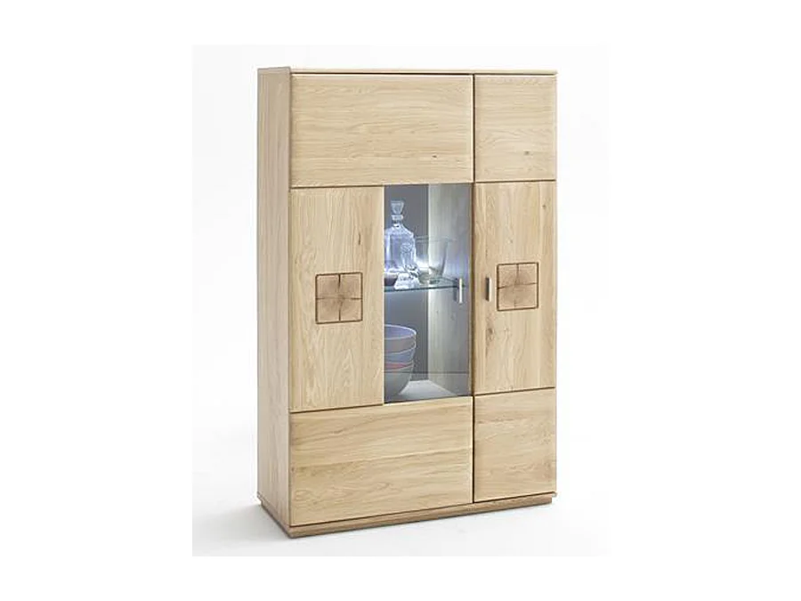 Vaisselier à gauche en chêne bianco massif + LED - L.90 x H.141 x P.38 cm