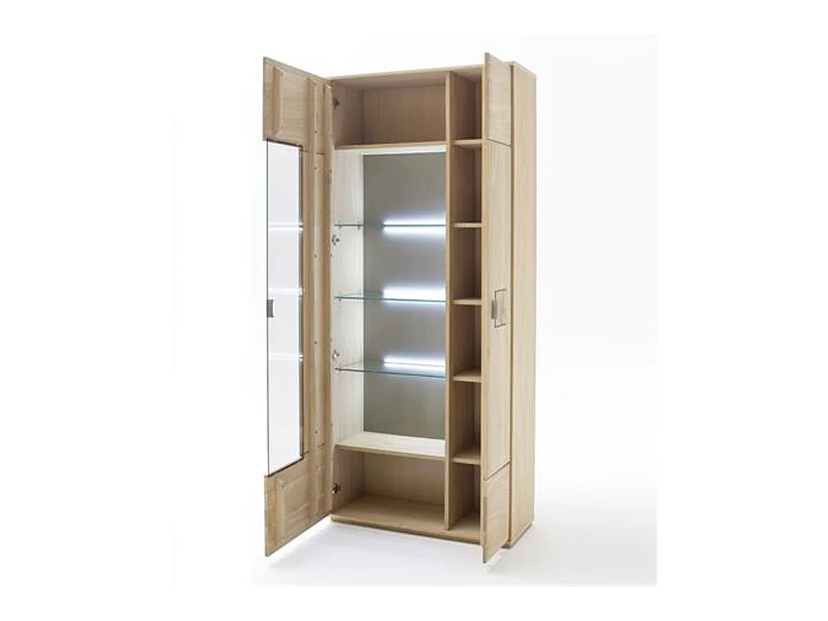 Vaisselier à gauche en chêne bianco massif + LED - L.90 x H.141 x P.38 cm