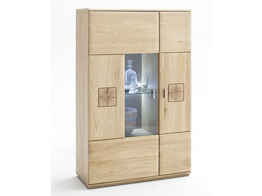 Vaisselier à gauche en chêne bianco massif + LED - L.90 x H.141 x P.38 cm