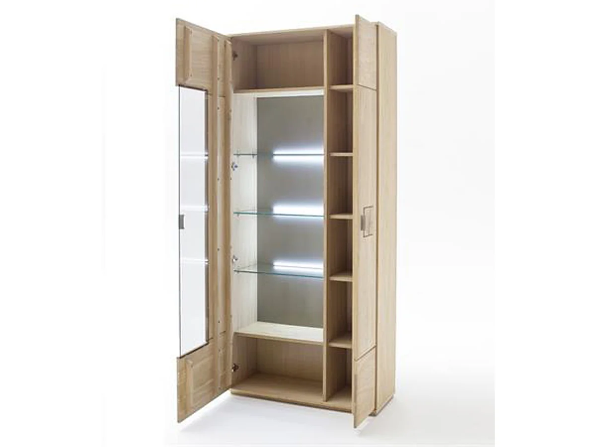 Vaisselier à gauche en chêne bianco massif + LED - L.90 x H.141 x P.38 cm