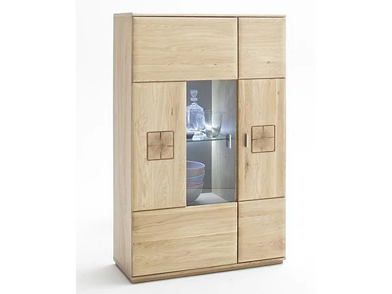 Vaisselier à gauche en chêne bianco massif + LED - L.90 x H.141 x P.38 cm