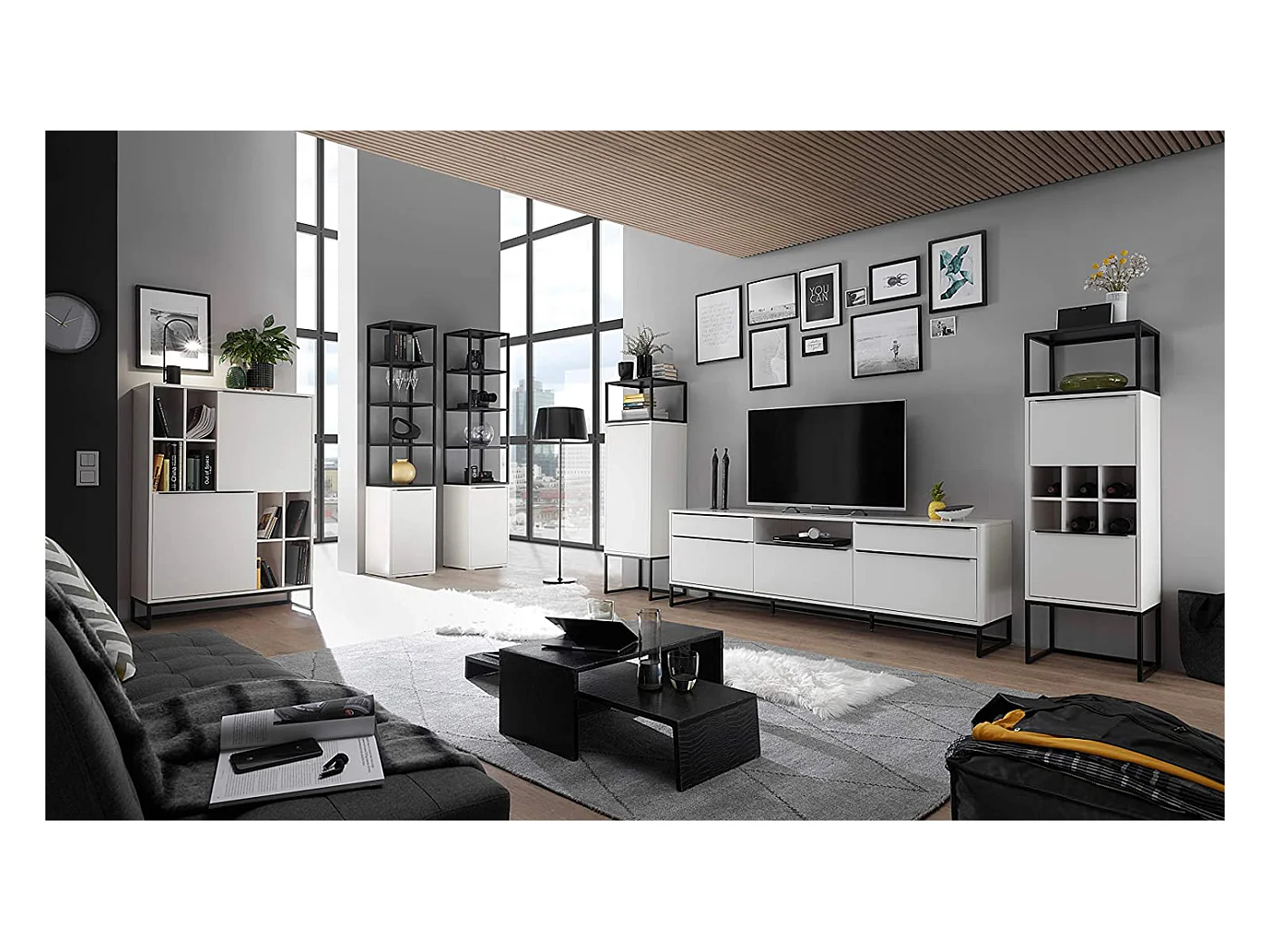 Vaisselier / Buffet coloris blanc mat - Longueur 100 x Hauteur 149 x Profondeur 40 cm