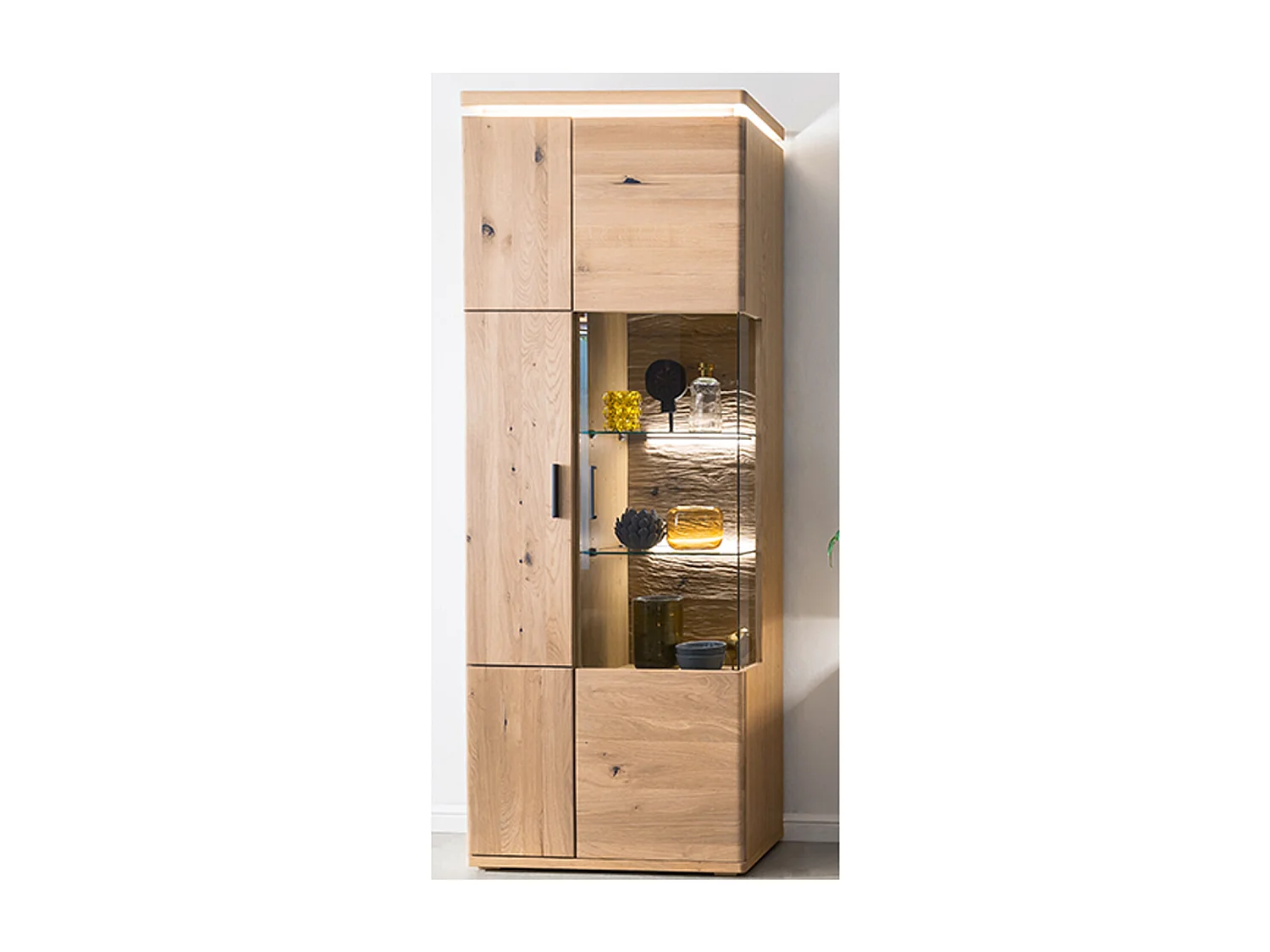 Vaisselier / vitrine en bois chêne sombre bianco - L.75 x H.204 x P.38 cm