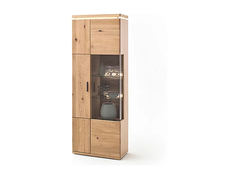 Vaisselier / vitrine en bois chêne sombre bianco - L.75 x H.204 x P.38 cm