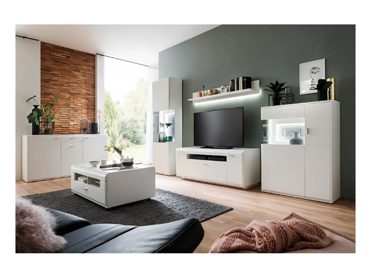 Buffet / Vaisselier en bois coloris blanc mat - L.90 x H.124 x P.38 cm