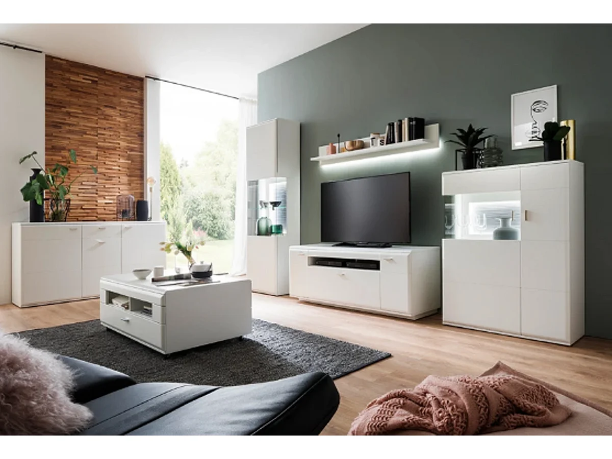 Buffet / Vaisselier en bois coloris blanc mat - L.90 x H.124 x P.38 cm