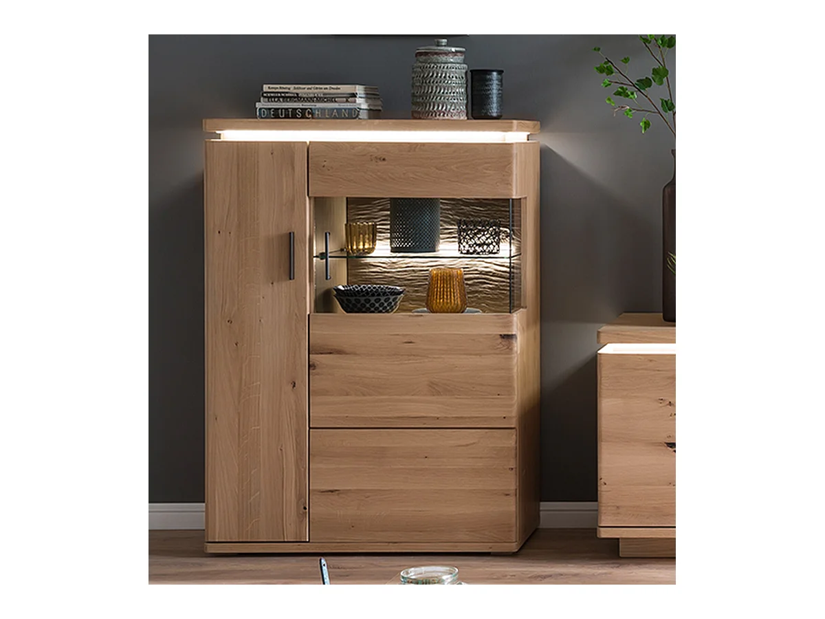 Vaisselier / vitrine en bois chêne sombre bianco - L.90 x H.128 x P.38 cm