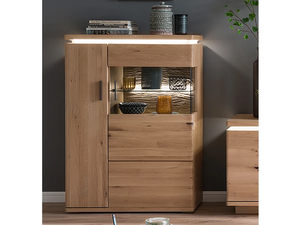 Vaisselier / vitrine en bois chêne sombre bianco - L.90 x H.128 x P.38 cm