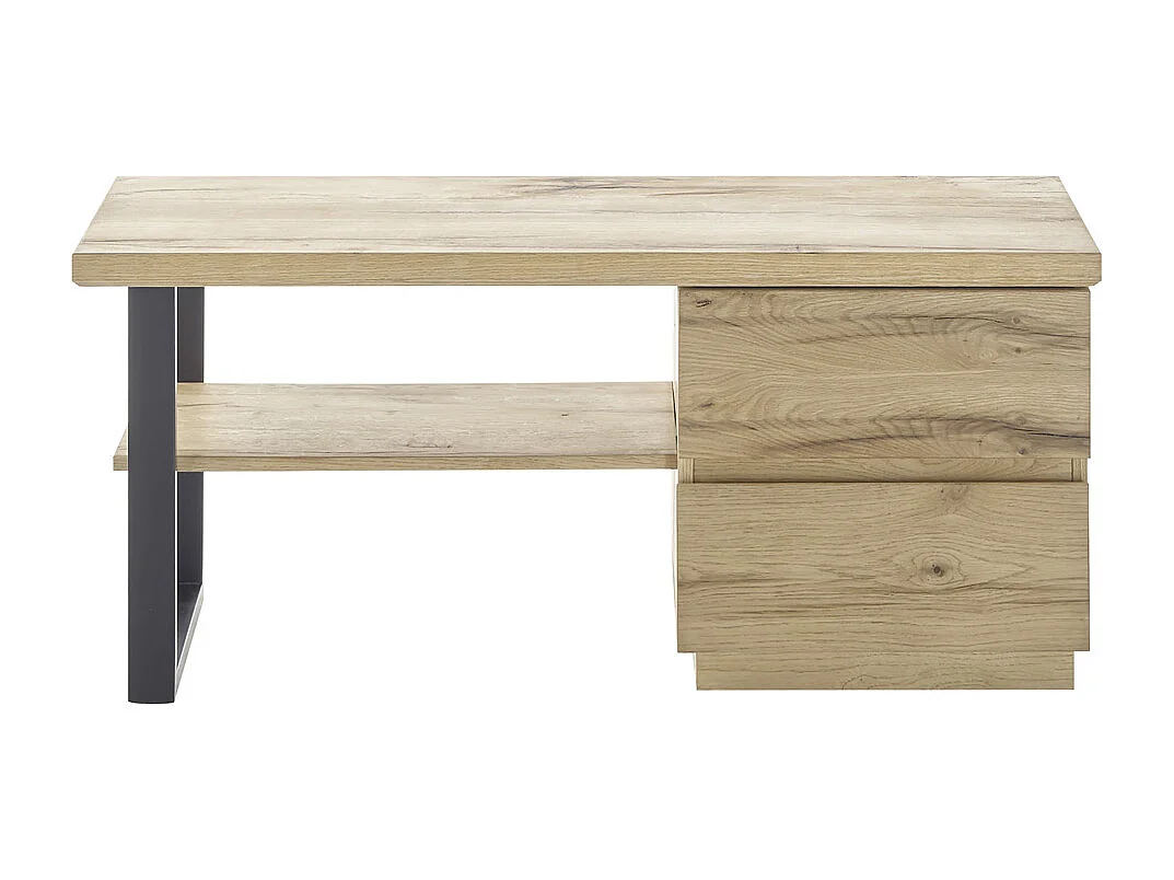 Banc de vestiaire avec 2 tiroirs coloris chêne / noir - Longueur 108 x hauteur 47 x profondeur 41 cm