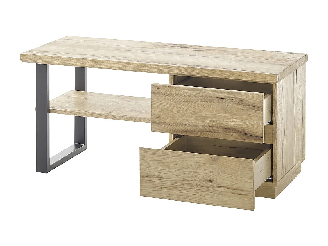 Banc de vestiaire avec 2 tiroirs coloris chêne / noir - Longueur 108 x hauteur 47 x profondeur 41 cm