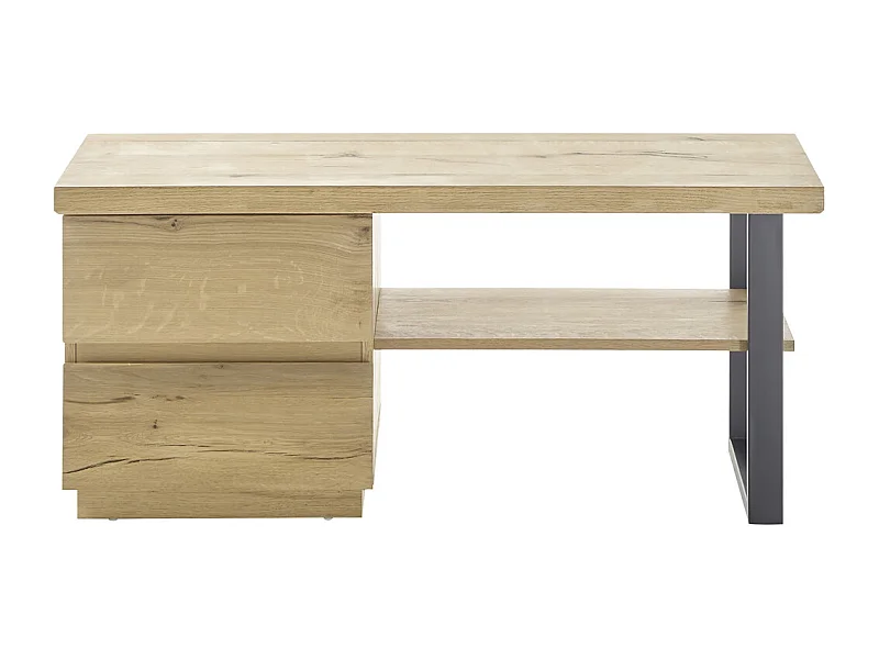 Banc de vestiaire avec 2 tiroirs coloris chêne / noir - Longueur 108 x hauteur 47 x profondeur 41 cm