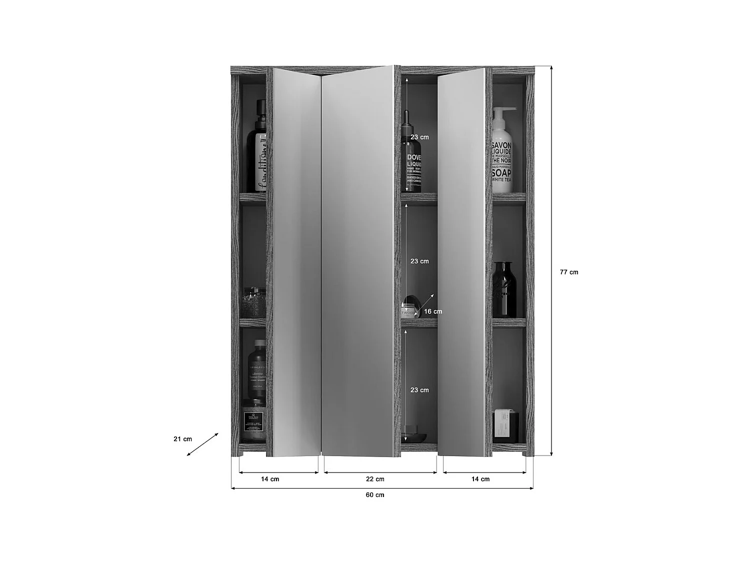Blake armoir de salle de bain avec miroir 3 portes avec lumière brillant blanc,enfumé.