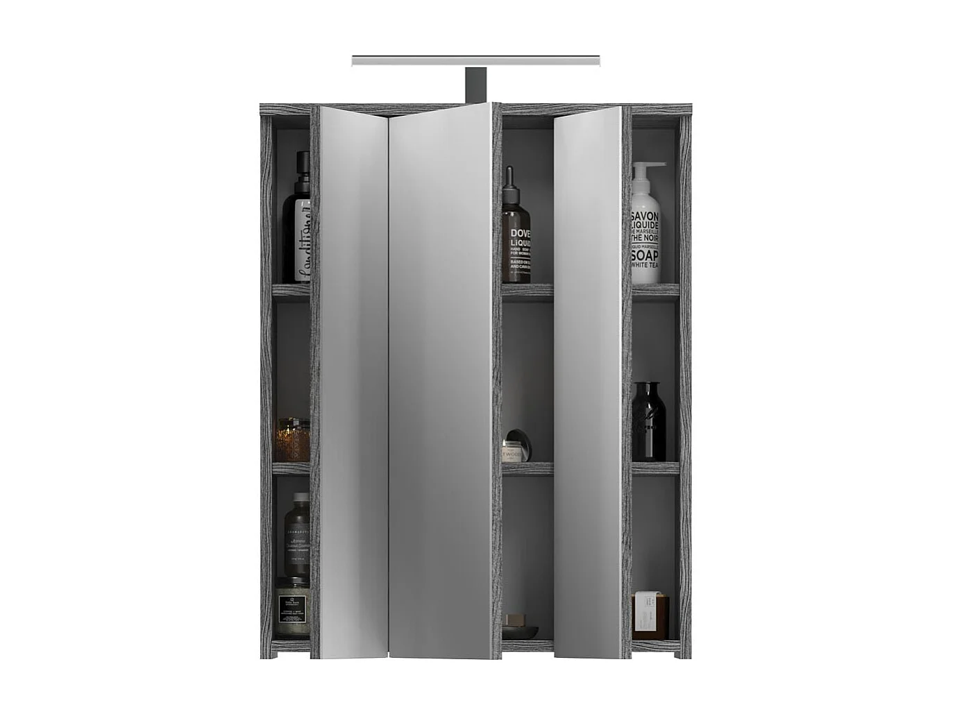 Blake spiegelkast 3 deuren met licht hoog glans wit,rookkleurig.