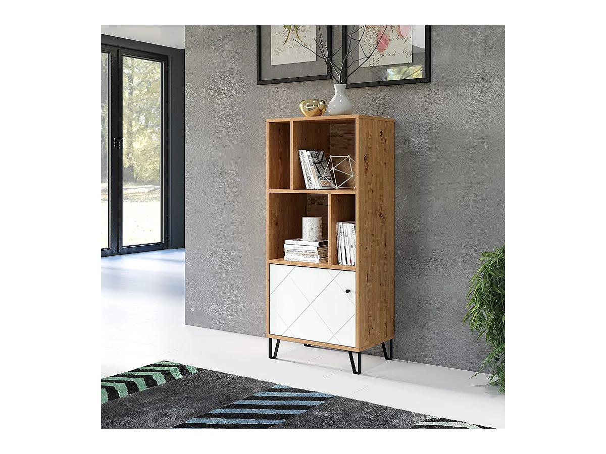 Bibliothèque 1 porte et 4 niches blanc mat H136 cm - Touch
