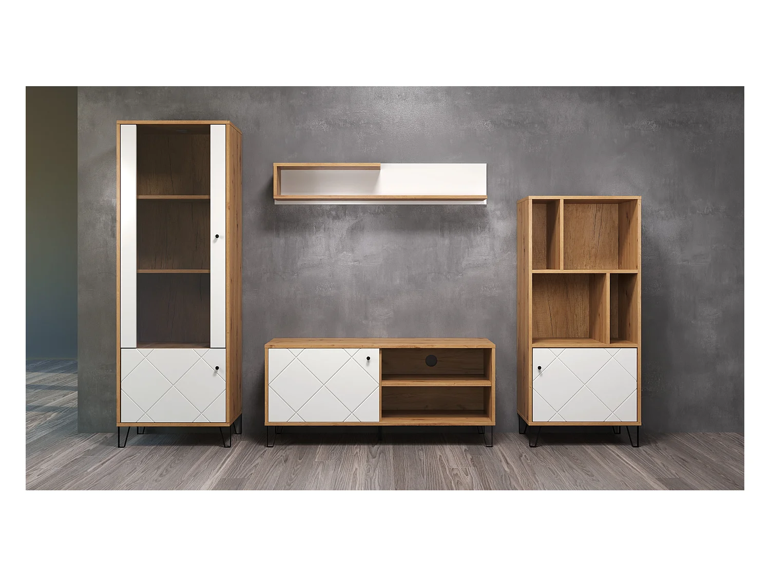 Bibliothèque 1 porte et 4 niches blanc mat H136 cm - Touch