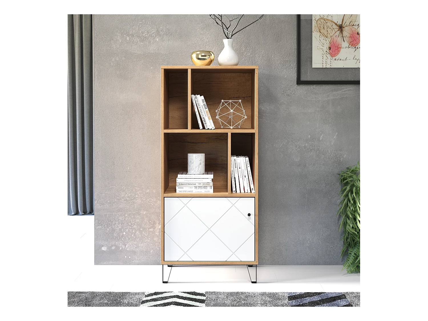 Bibliothèque 1 porte et 4 niches blanc mat H136 cm - Touch