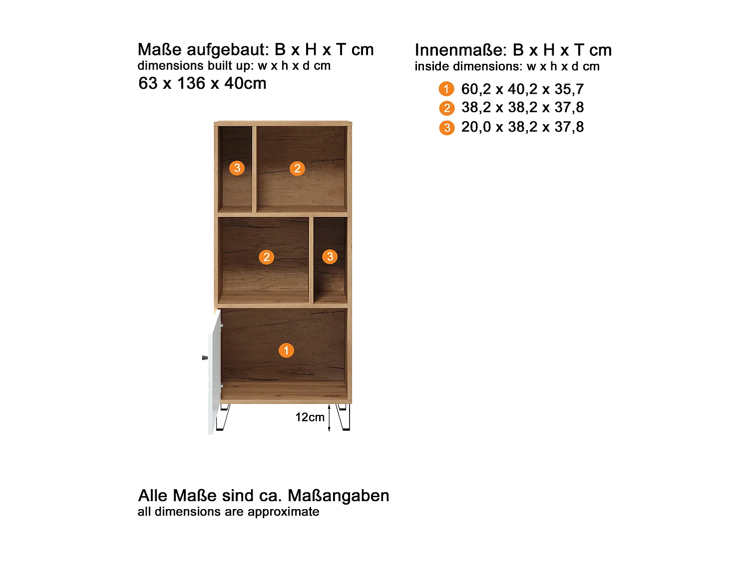 Bibliothek 1 Tür und 4 Fächer mattweiß H136 cm - Touch