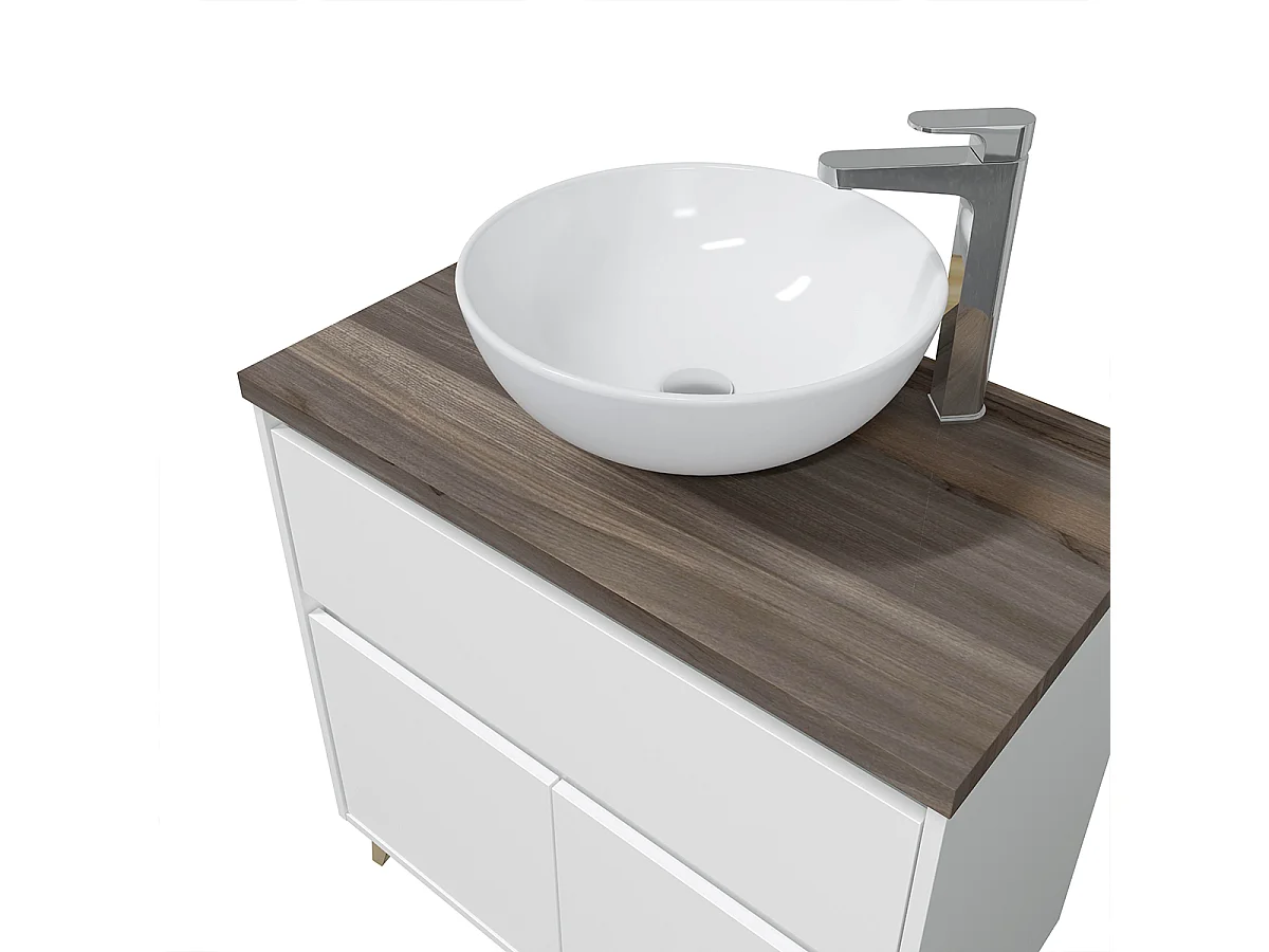 Mobile Bagno 80 Cm con Lavabo Appoggio in Ceramica Bianco/rovere Matilde - 305732BO