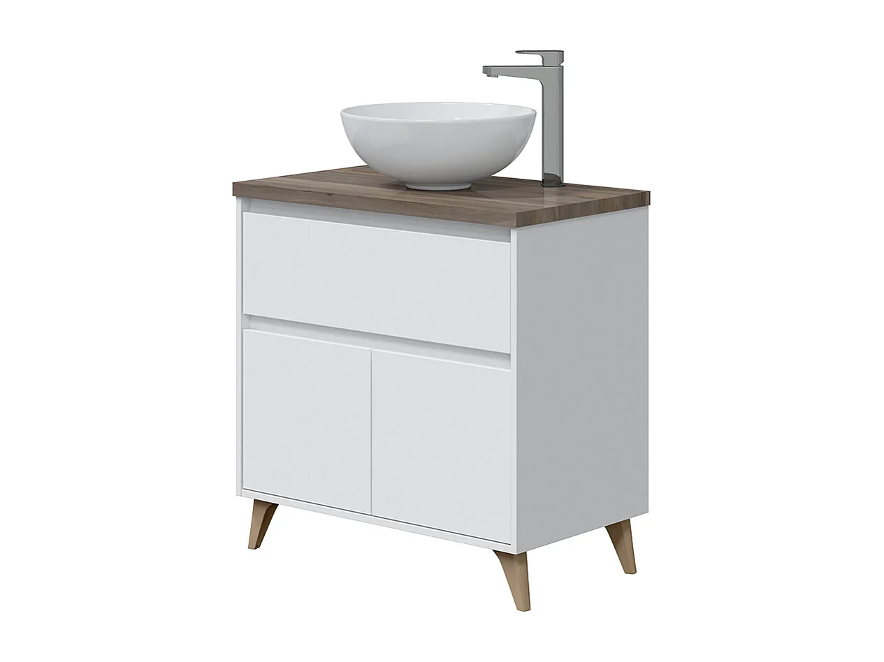 Mobile Bagno 80 Cm con Lavabo Appoggio in Ceramica Bianco/rovere Matilde - 305732BO