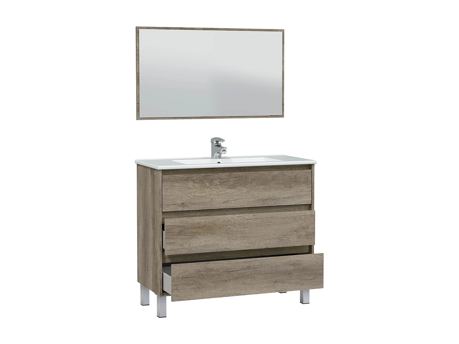 Mobile bagno a terra da 100 cm con tre cassetti 305060H