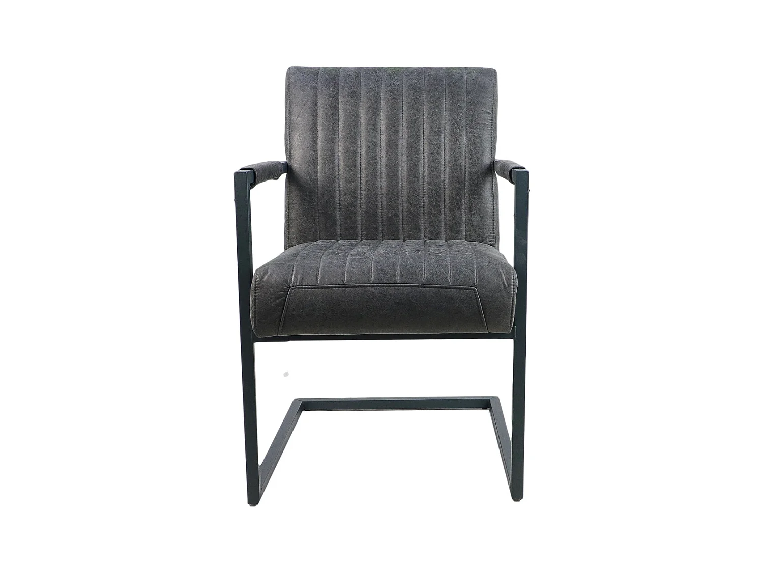 Sillón de comedor en piel gris y metal negro 55 x 50 x 85