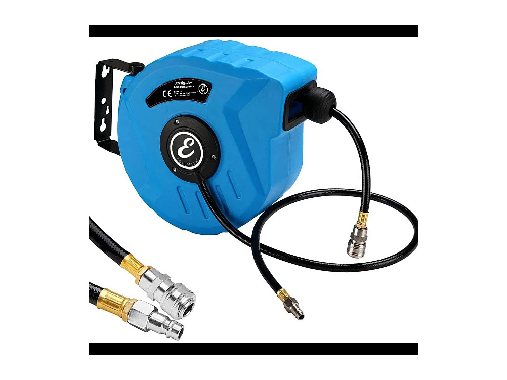 Avvolgitubo Aria Compressa Tubo Professionale Attacco 1\/4" Fissaggio Parete Muro Sistema Blocco Automatico Riavvolgitore Pressione 24 Bar 10 + 1 Mt