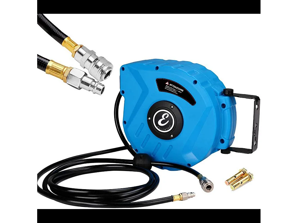 Avvolgitubo Aria Compressa Con Tubo Professionale Attacco 1/4" Fissaggio Parete Muro Sistema Blocco Automatico Riavvolgitore Compressore 24 Bar (10 + 1 Mt)