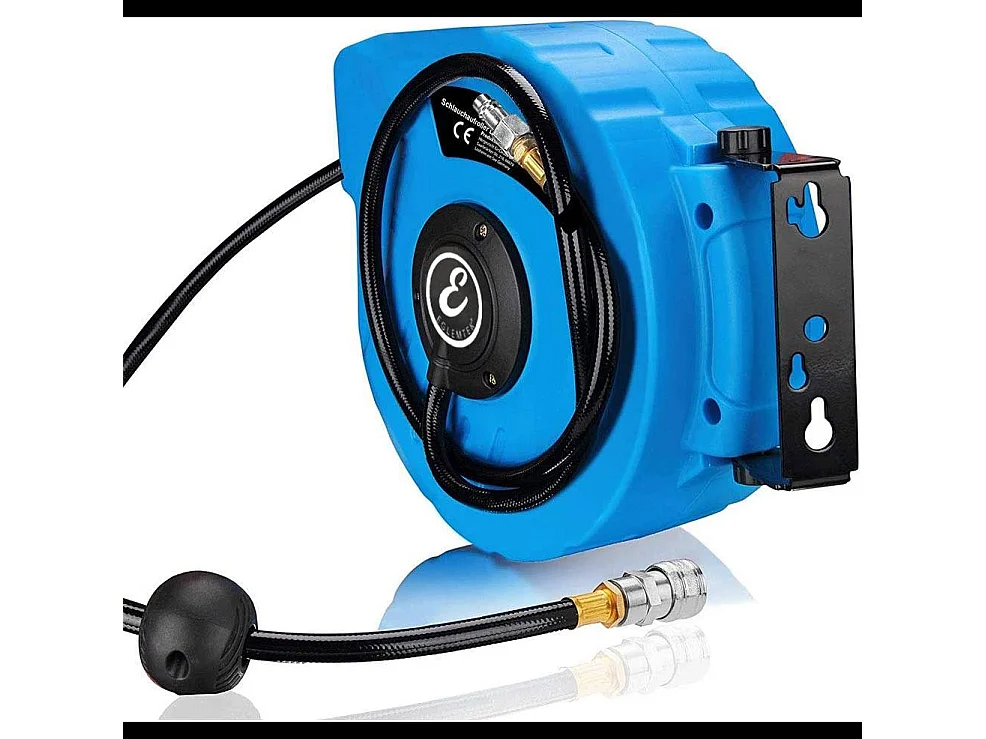 Avvolgitubo Aria Compressa Con Tubo Professionale Attacco 1/4" Fissaggio Parete Muro Sistema Blocco Automatico Riavvolgitore Compressore 24 Bar (10 + 1 Mt)