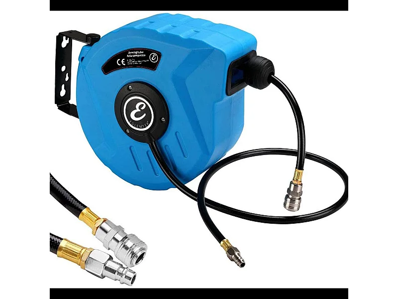 Avvolgitubo Aria Compressa Con Tubo Professionale Attacco 1/4" Fissaggio Parete Muro Sistema Blocco Automatico Riavvolgitore Compressore 24 Bar (10 + 1 Mt)