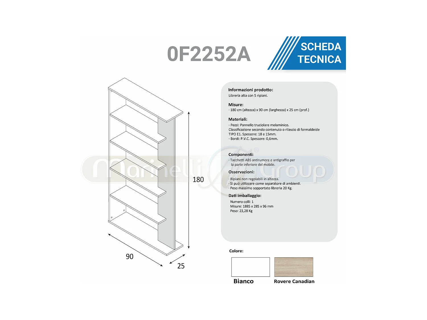Libreria scaffale multiuso ROVERE con ripiani 90 X 25 X 180 cm salone studio camera - 0F2252A