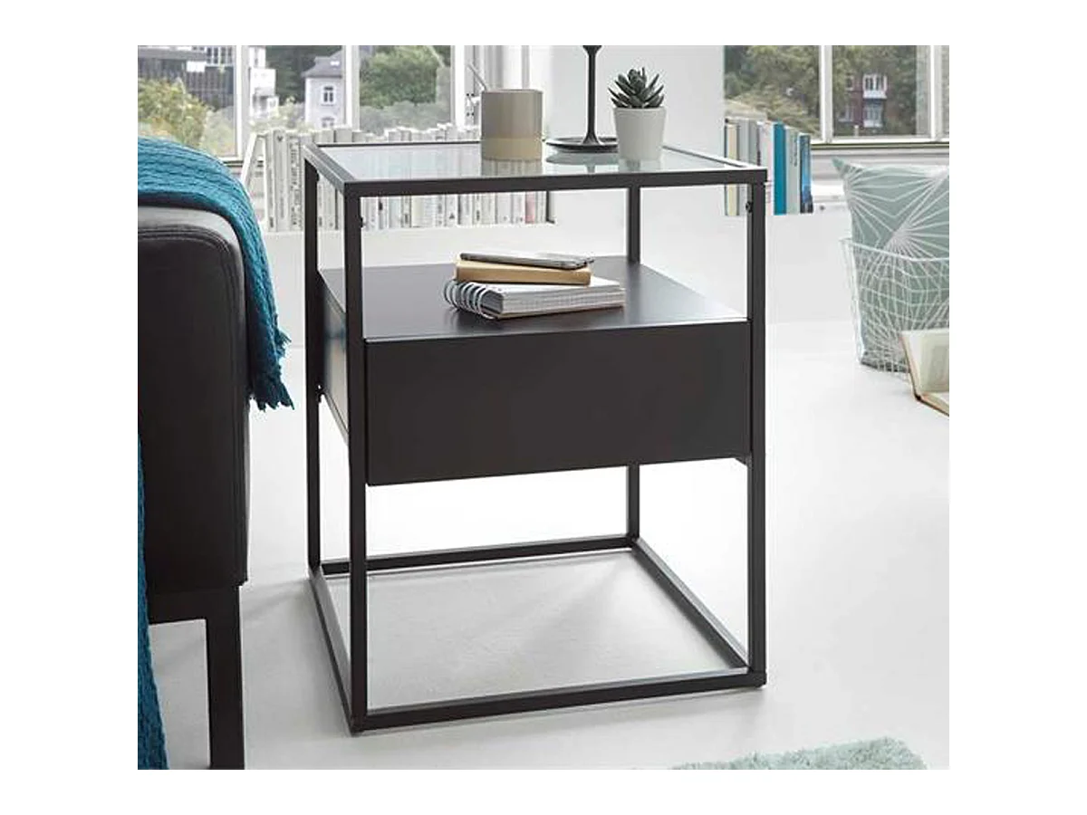 Table d'appoint en bois et métal coloris noir mat - L.43 x H.54 x P.43 cm