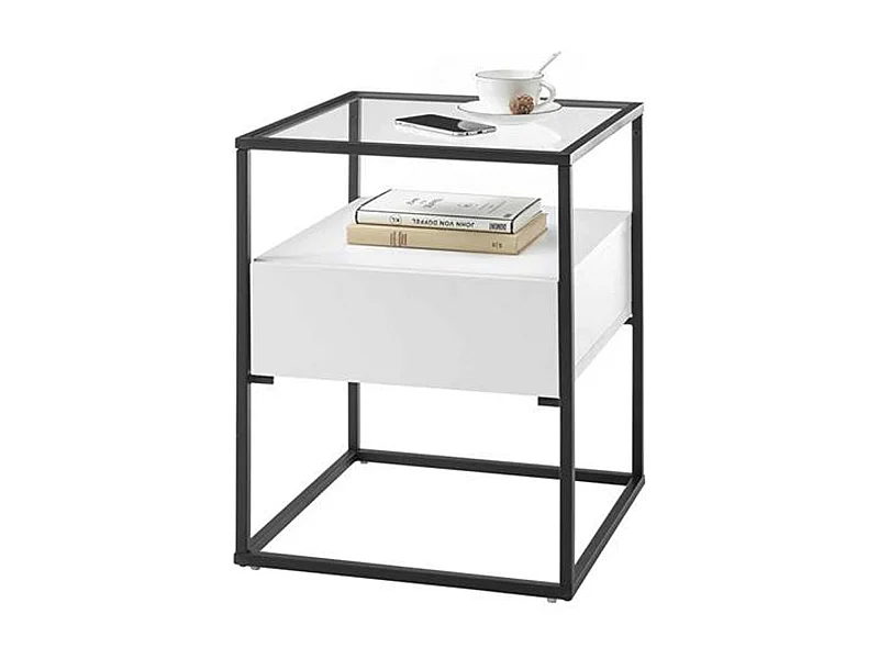 Table d'appoint en bois et métal coloris blanc mat - L.43 x H.54 x P.43 cm