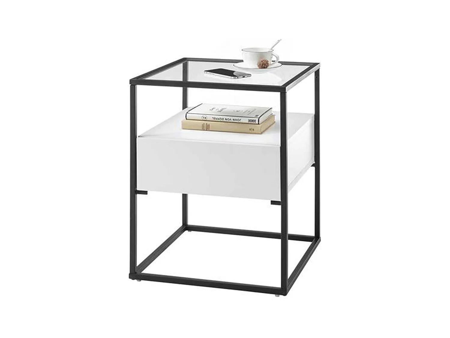 Table d'appoint en bois et métal coloris blanc mat - L.43 x H.54 x P.43 cm