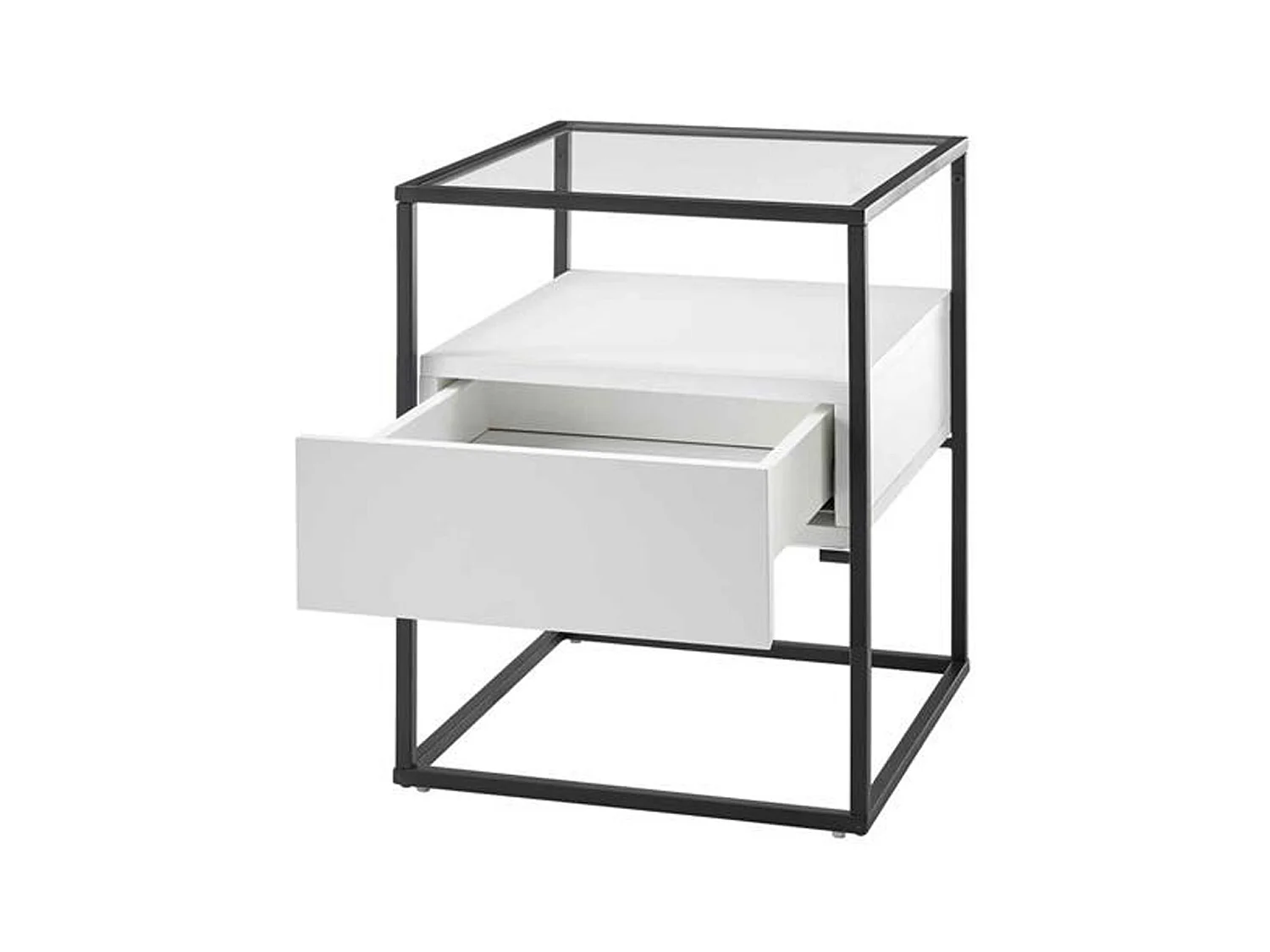 Table d'appoint en bois et métal coloris blanc mat - L.43 x H.54 x P.43 cm