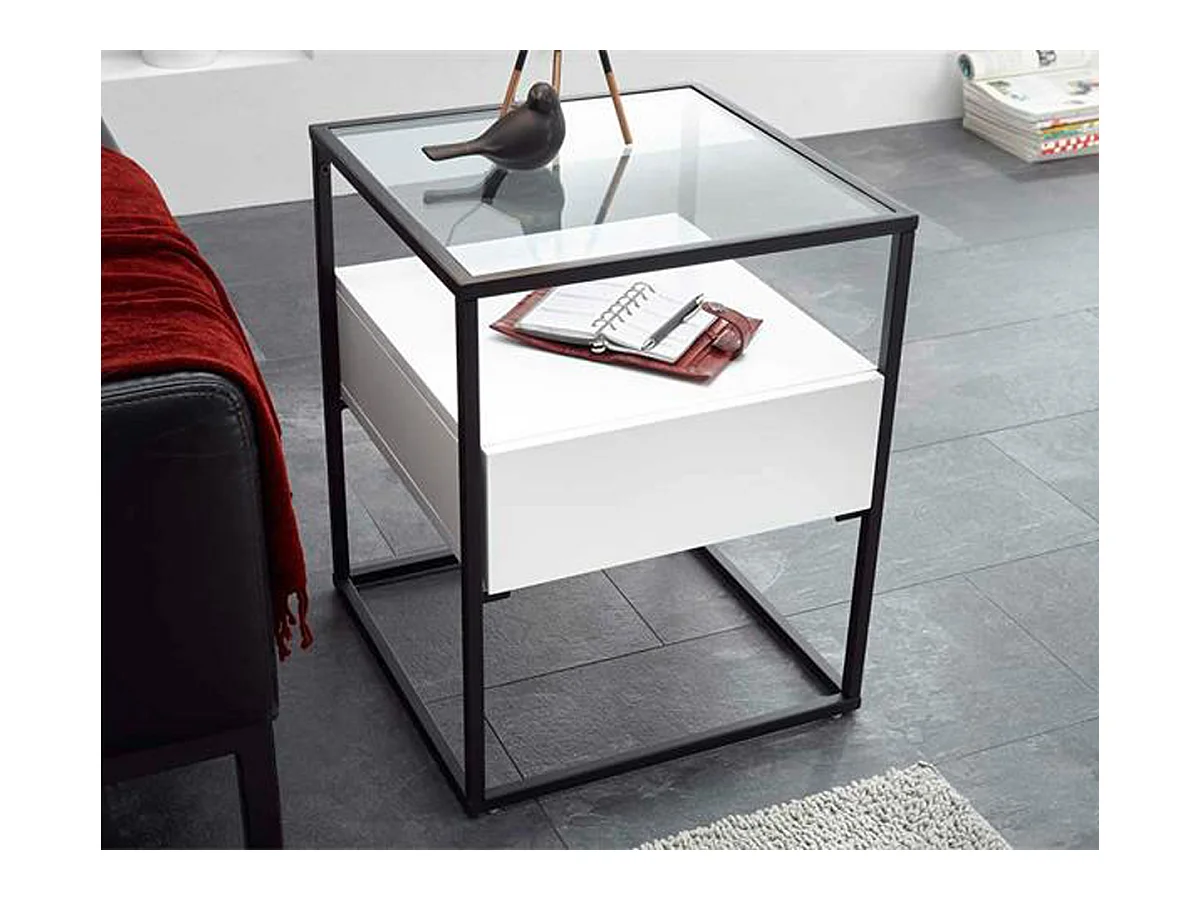 Table d'appoint en bois et métal coloris blanc mat - L.43 x H.54 x P.43 cm