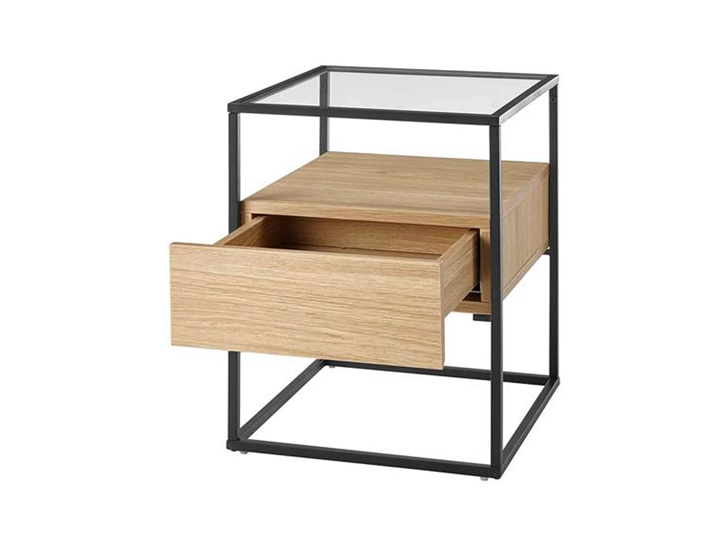 Table d'appoint en bois et métal coloris chêne - L.43 x H.54 x P.43 cm