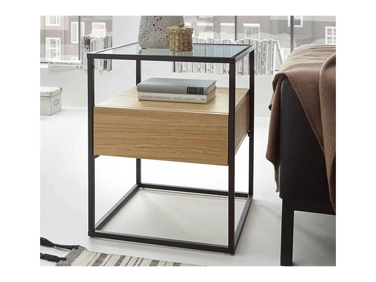 Table d'appoint en bois et métal coloris chêne - L.43 x H.54 x P.43 cm