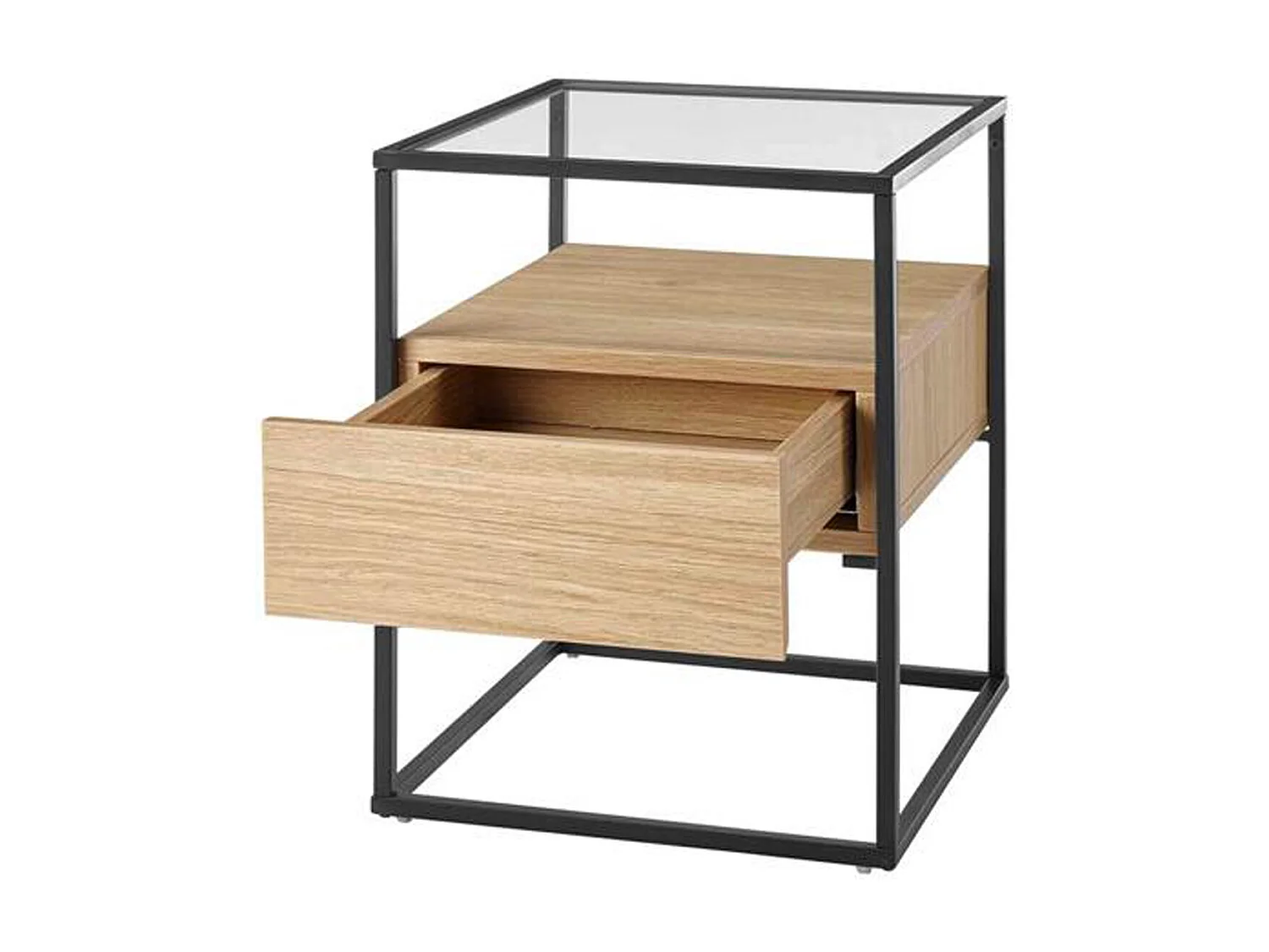 Table d'appoint en bois et métal coloris chêne - L.43 x H.54 x P.43 cm