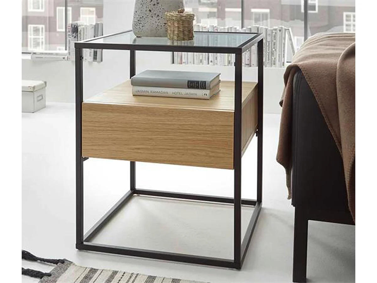 Table d'appoint en bois et métal coloris chêne - L.43 x H.54 x P.43 cm